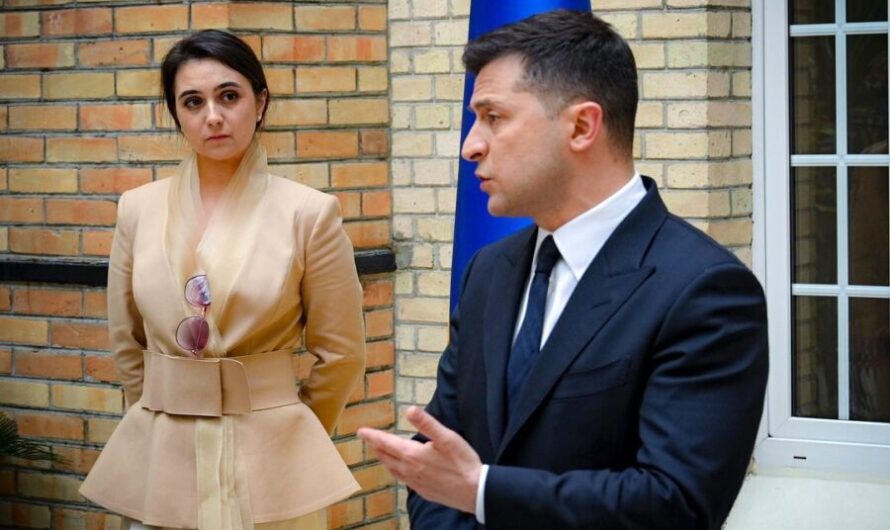 Юлия Мендель и Владимир Зеленский в Париже 16 апреля 2021 года